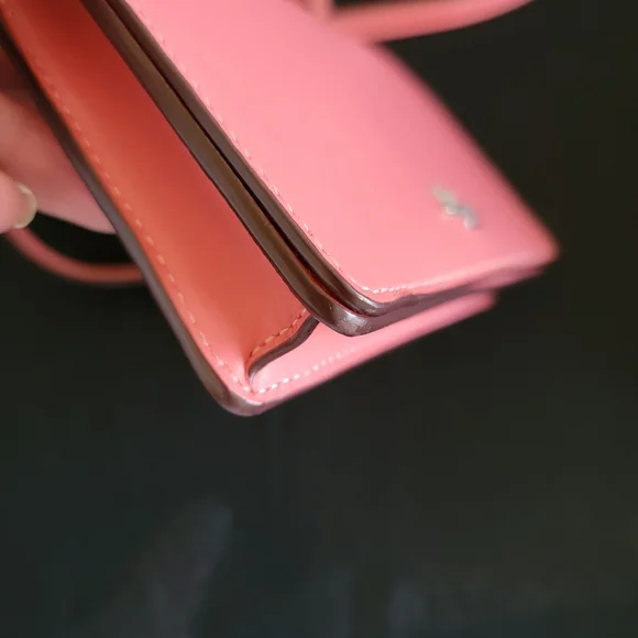 Coach Coral Pink Foldover Small Crossbody Purse Bag Clutch WOC - Picture 4 of 14